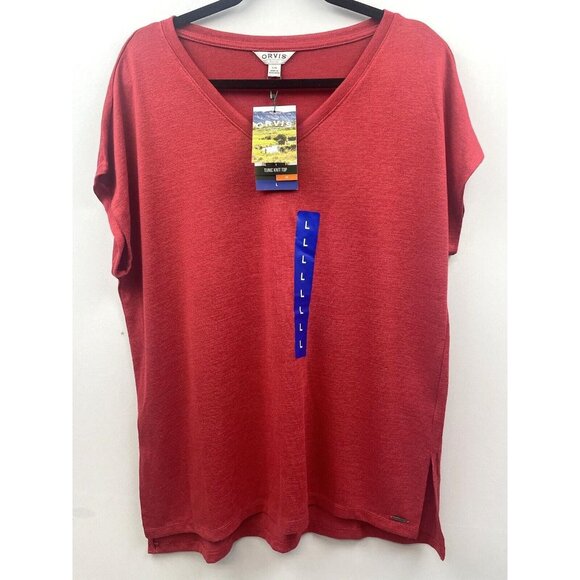 ORVIS 46% RAYON V-NECK TUNIC KNIT TOP SIZE LARGE RED - Picture 2 of 16